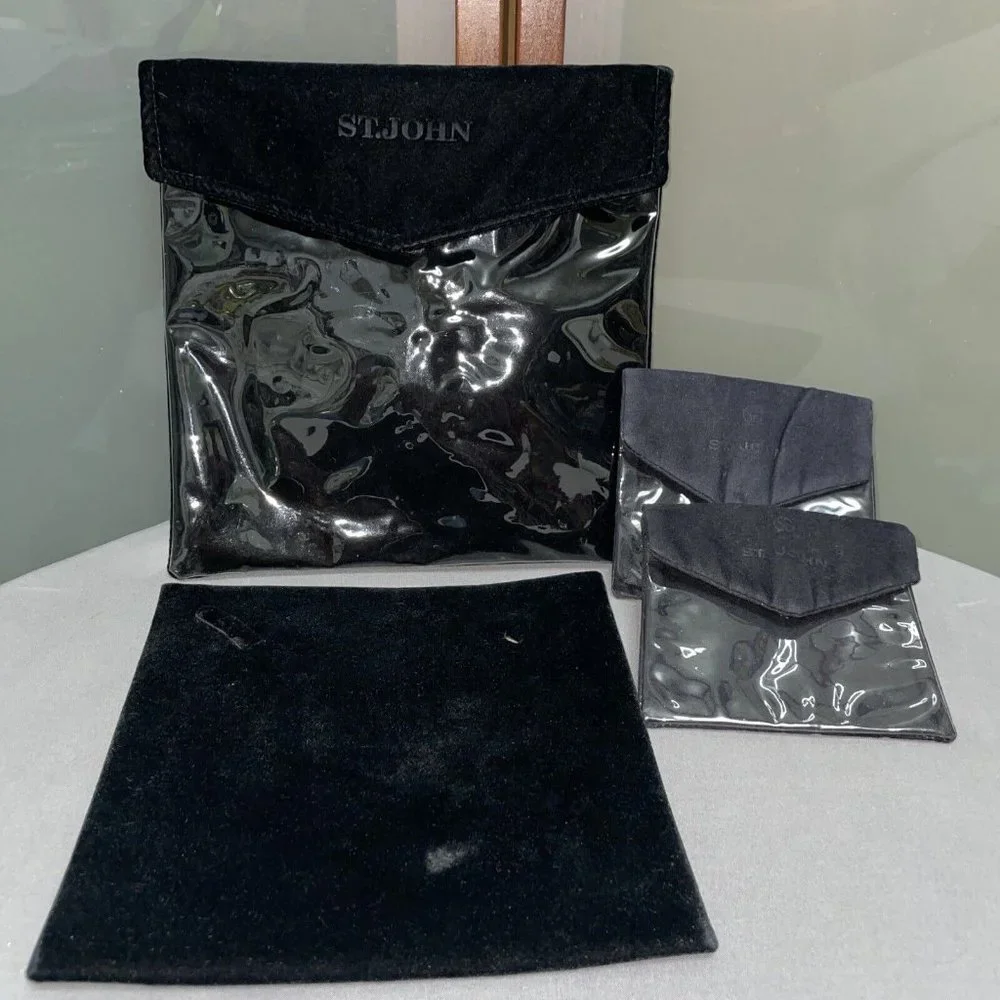 St. John Empty Velvet & PVC Jewelry Necklace Bracelet Valuables Bag Pouch Set